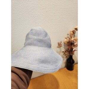 Eric Javits Squishee Packable Straw Hat Blue Wide Brim Travel Resort